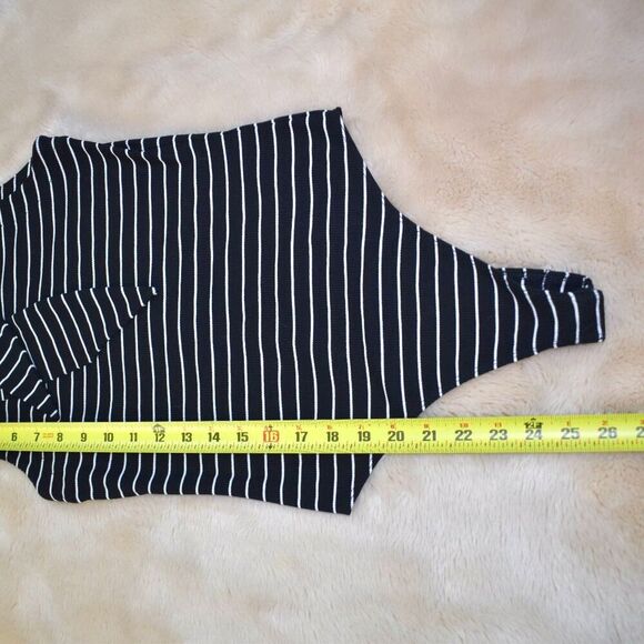 Paige Sparrow Striped Sleeveless Tie Neck Bodysuit Size XS Black White - Picture 15 of 16